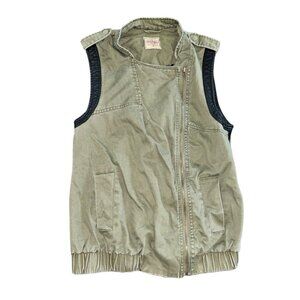 Highway Jeans sz M Olive Green Sleeve Less Vest Sheer Back